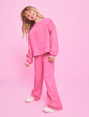 Girls Hello KittyÂ® Embroidered Premium Fleece Wide Leg Lounge Pants