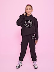Girls Hello KittyÂ® Rhinestone Premium Fleece Cargo Jogger Pants