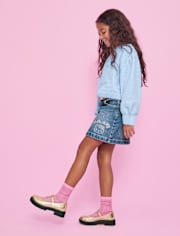 Girls Hello KittyÂ® Rhinestone Denim Skirt