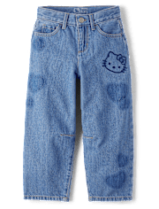 Girls Hello Kitty® Embroidered Heart Patch Barrel Jeans