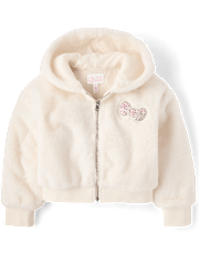 Girls Hello Kitty® Applique Faux Fur Zip Up Hoodie