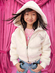 Girls Hello Kitty® Applique Faux Fur Zip Up Hoodie