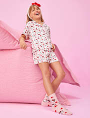 Girls Hello KittyÂ® Heart Satin Pajamas