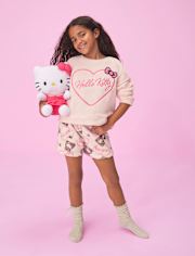 Girls Hello KittyÂ® Embroidered Heart Fleece Pajamas