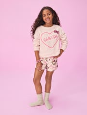 Girls Hello KittyÂ® Embroidered Heart Fleece Pajamas