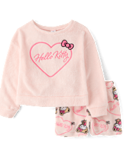 Girls Hello Kitty® Embroidered Heart Fleece Pajamas