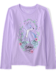 Girls Fox Flowers Graphic Tee