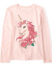 Girls Unicorn Flowers Graphic Tee