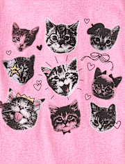 Girls Cat Faces Graphic Tee