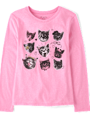 Girls Cat Faces Graphic Tee