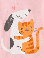 Baby And Toddler Girls Cat Dog Hugs Graphic Tee