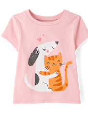 Baby And Toddler Girls Cat Dog Hugs Graphic Tee