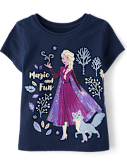 Baby And Toddler Girls Frozen™ Elsa Forest Glitter Graphic Tee