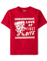 Boys Valentine's Day Love At First Bite Pizza Graphic Tee