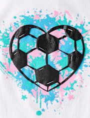 Girls Soccer Ball Heart Puff Print Graphic Tee