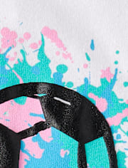 Girls Soccer Ball Heart Puff Print Graphic Tee
