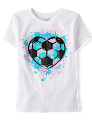 Girls Soccer Ball Heart Puff Print Graphic Tee