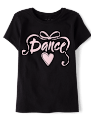 Girls Dance Ribbon Puff Print Graphic Tee