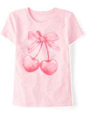 Girls Valentine's Day Bow Cherries Graphic Tee
