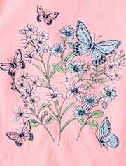 Girls Butterfly Flowers Graphic Tee