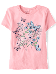 Girls Butterfly Flowers Graphic Tee