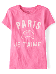 Girls Paris Je T'aime Croissant Graphic Tee
