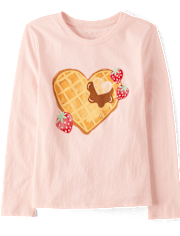 Girls Strawberry Heart Waffle Graphic Tee