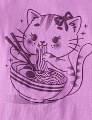 Girls Cat Ramen Graphic Tee