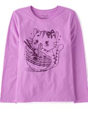 Girls Cat Ramen Graphic Tee