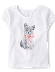 Girls Cat Bow Graphic Baby Tee