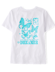 Girls Dreamer Butterfly Puff Print Front And Back Oversized Graphic Tee