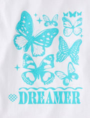 Girls Dreamer Butterfly Puff Print Front And Back Oversized Graphic Tee