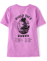 Girls Cupcake World Tour Front And Back Oversized Graphic Tee