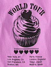 Girls Cupcake World Tour Front And Back Oversized Graphic Tee