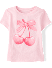 Baby And Toddler Girls Valentine's Day Bow Cherries Graphic Tee