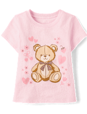Baby And Toddler Girls Valentine's Day Teddy Bear Hearts Graphic Tee