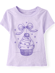 Baby And Toddler Girls Cupcake Bow Graphic Tee