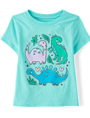 T-shirt graphique à motifs de dinosaures pour bébés et petites filles