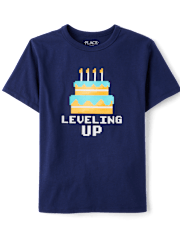 Boys Leveling Up Birthday Cake Graphic Tee