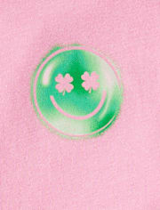 T-shirt graphique oversize pour filles, motif visage souriant, recto et verso, pour la Saint-Patrick