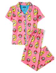 Girls Super Mario™ Princess Peach Button Front Pajamas