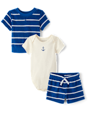 Baby Boys Striped Terry 3-Piece Playwear Set