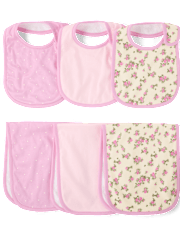 Baby Girls Floral Bib And Burp Cloth 6-Piece Set