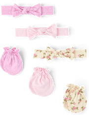 Baby Girls Floral Headwrap And Mittens 6-Pack