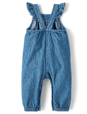 Baby Girls Chambray Flutter Overalls
