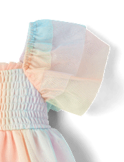 Robe à volants en tulle smocké arc-en-ciel pour bébé fille