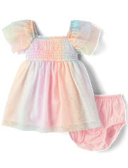 Baby Girls Rainbow Smocked Mesh Flutter Dress