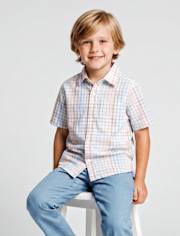 Chemise boutonnée en popeline vichy pour garçon