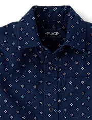 Boys Print Poplin Button Up Shirt