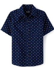 Boys Print Poplin Button Up Shirt